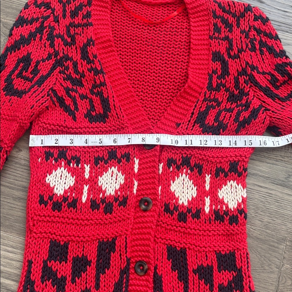 OUI | Red Patterned Knit Duster Button Up Sweater Made in Germany Size 2 - Picture 6 of 11